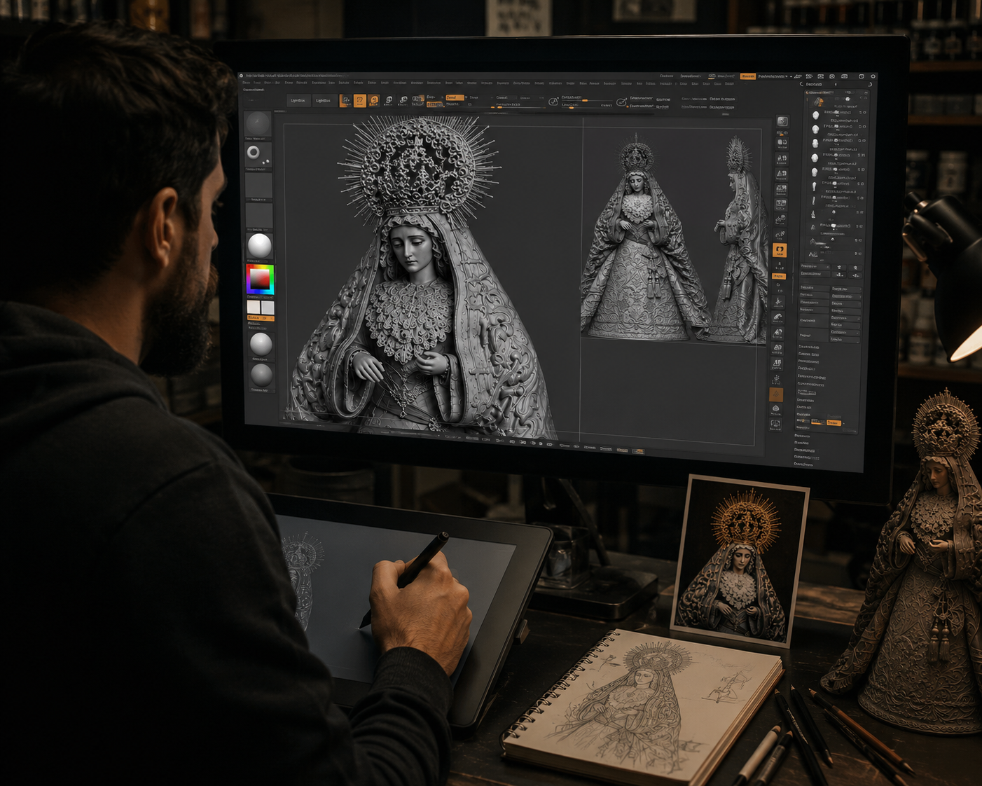 Diseñador trabajando en el modelo 3D