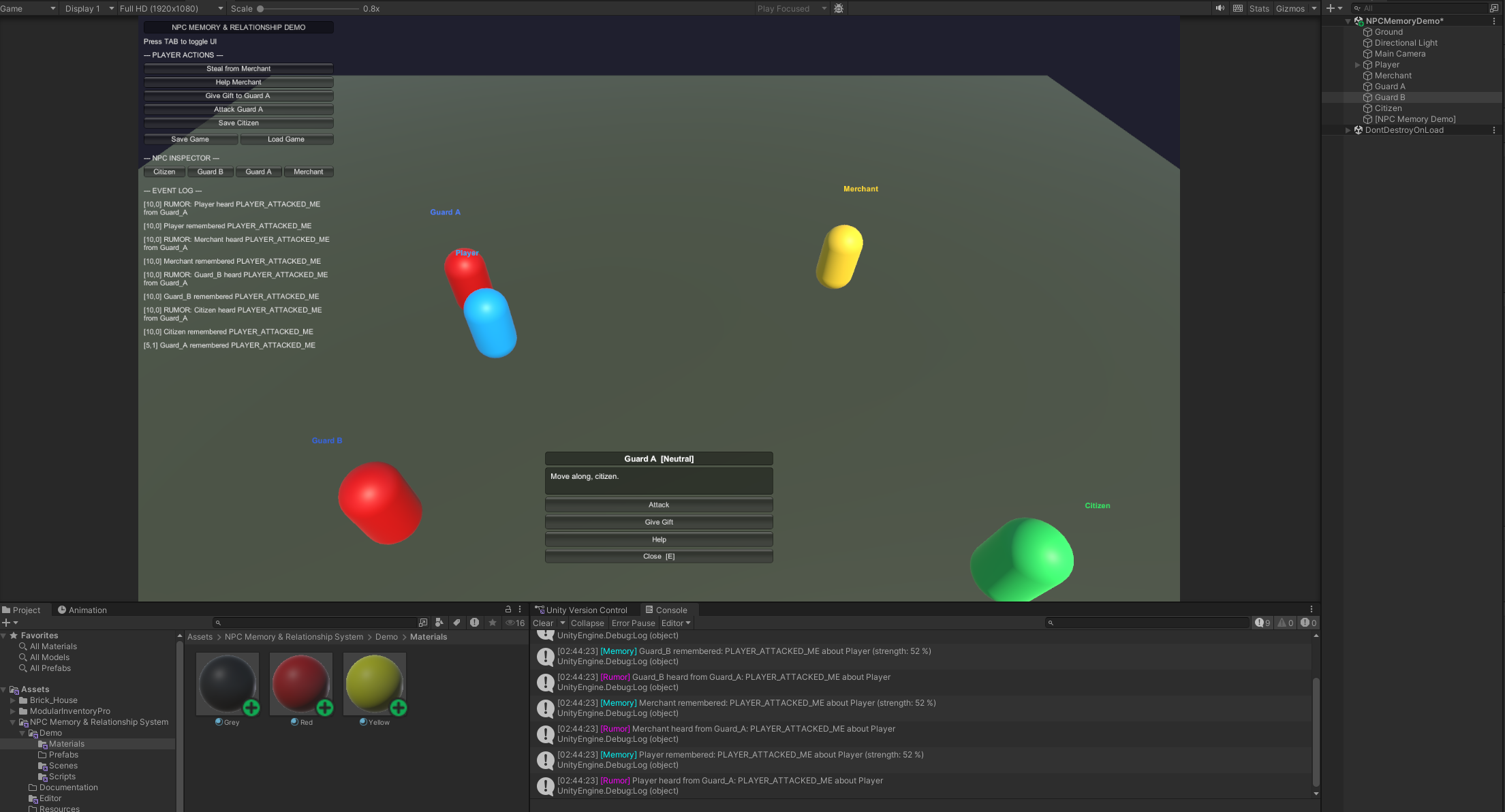 NPC Memory System demo scene
