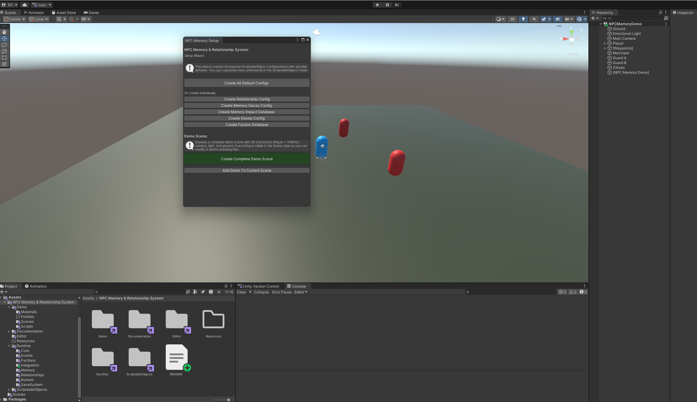 Setup Wizard abierto con el botón Create Complete Demo Scene visible